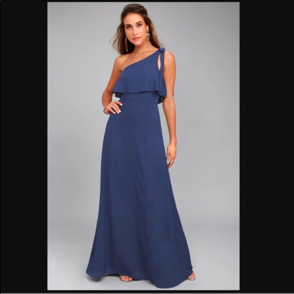 Lulu’s one shoulder blue maxi dress